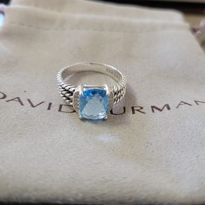 David Yurman Sterling Silver Petite Wheaton Blue Topaz And Diamond Ring size 9